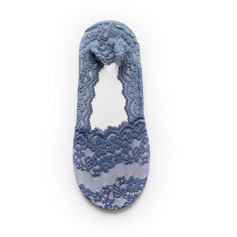 Silicone shallow Socsk Women Lace Slipper Ankle Socks Invisible Seamless Girl Low Cut Boat cotton Thick Socks Transparent Summer: dark blue