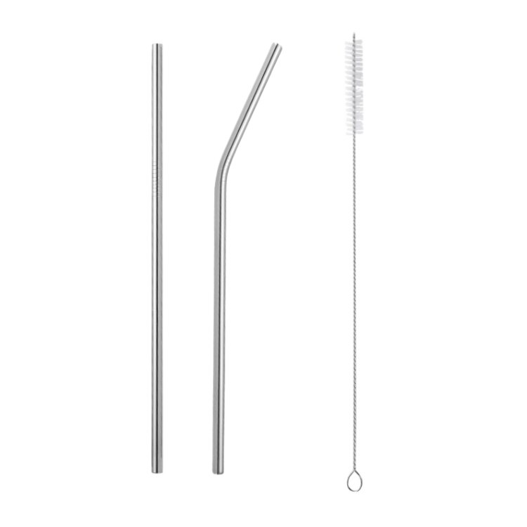 Acero inoxidable 304 pajilla de Metal pajilla reutilizable + 1 cepillo respetuoso del medio ambiente de paja recta curva cepillo de limpieza de la barra del Partido de accessories20Oz: primary color  3PC