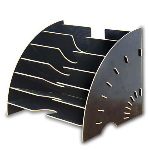 Files Rack Bookshelf Desktop Storage Box A4 File Holder Sector Wooden Multi-Layer Desk Sorting Rack Office Supply Organize Shelf: Black