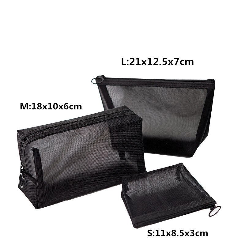 1PCS Women&#39;s Cosmetic Bag Travel Neceser Black Toiletry Kit Transparent Makeup Organizer Washing Pouch Small Large Make Up Bag: Black 1 / S