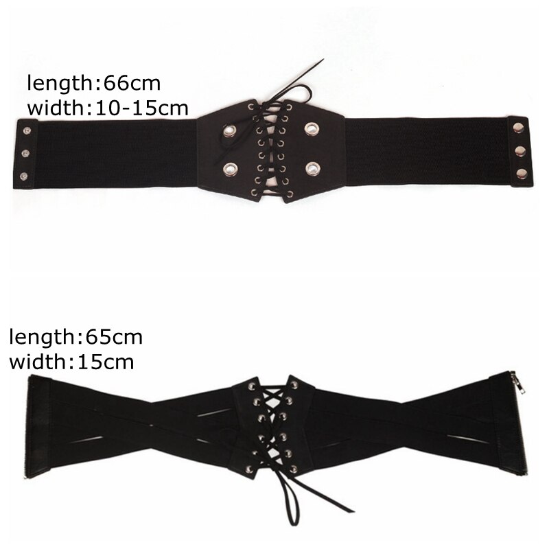 Elastische stretch brede band korset tailleband voor dames, zwart met vetersluiting