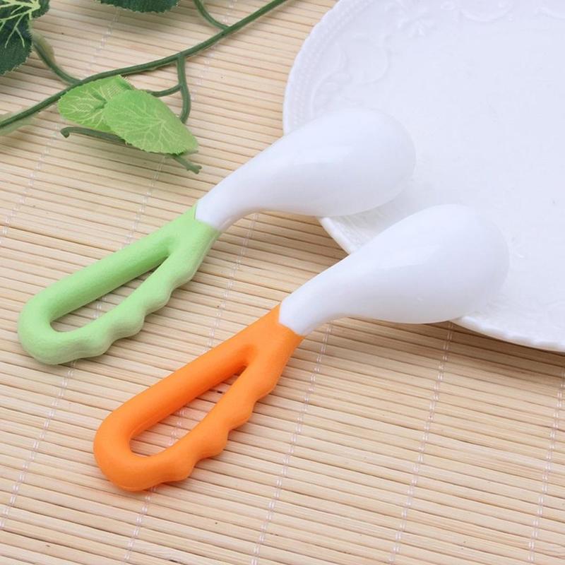 Child Feeding Spoon Curved Two-color Soup Newborn Tableware Baby Training Spoon Double Pack 71840