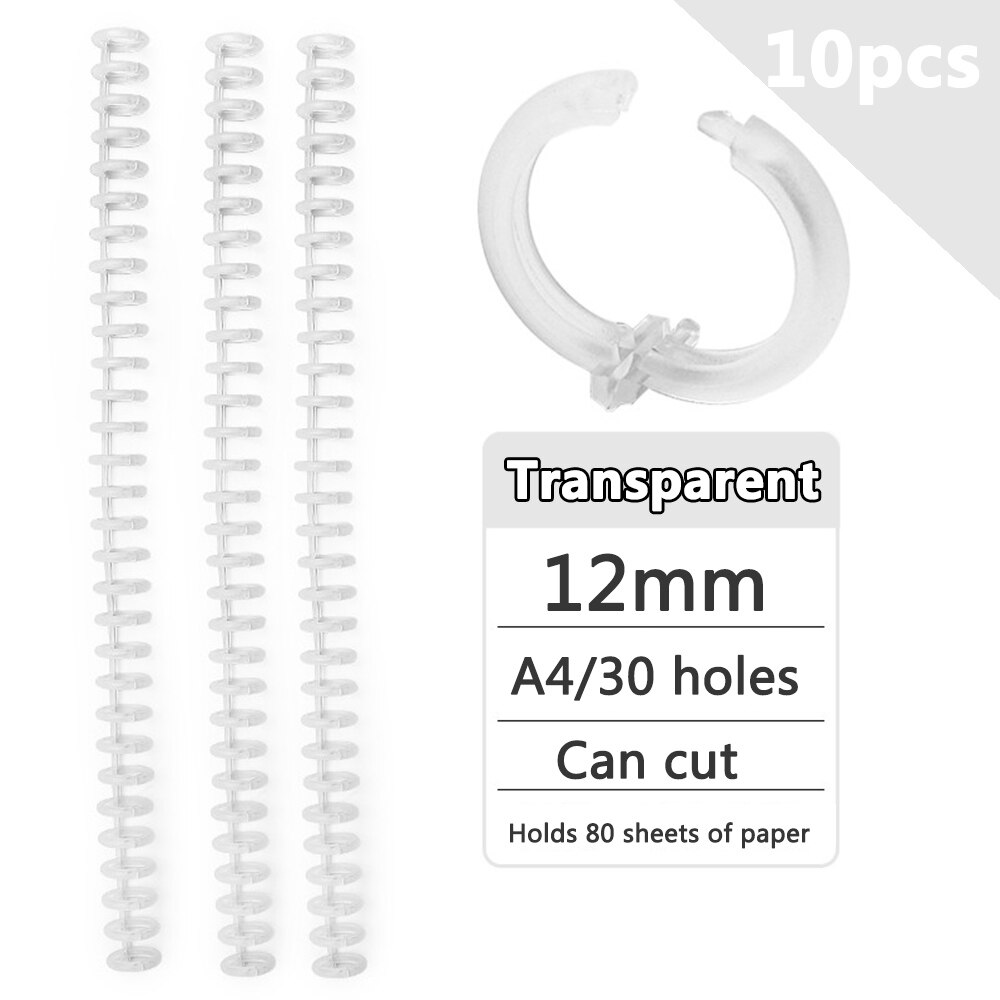 Anillo de encuadernación de plástico de hojas sueltas, anillos en espiral de resorte para 30 agujeros, A4, A5, A6, papel, cuaderno, papelería, suministros de oficina, 10 piezas, 30 agujeros: Transparent 10pcs