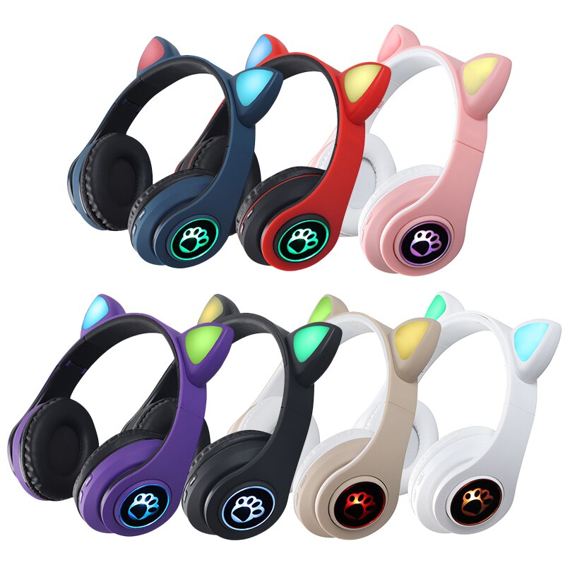 Flash Light Cute Cat Ears Bluetooth Wireless Headphone with Mic Can control LED Kid Girl Stereo Music Helmet Phone Headset