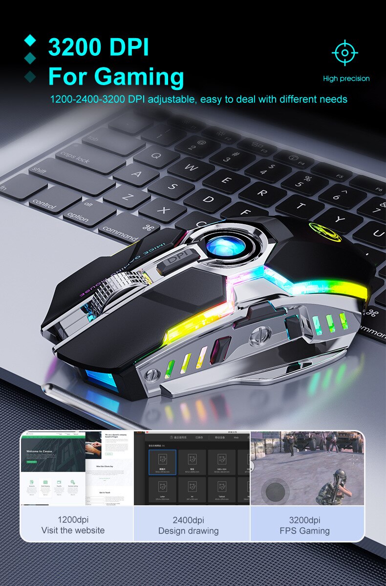 IMice G7 2.4GHz Wireless Gaming Mouse RGB LEDlight 3200DPI Rechargeable USB Receive Photoelectric Mute Mice For Pc Gamer Desktop