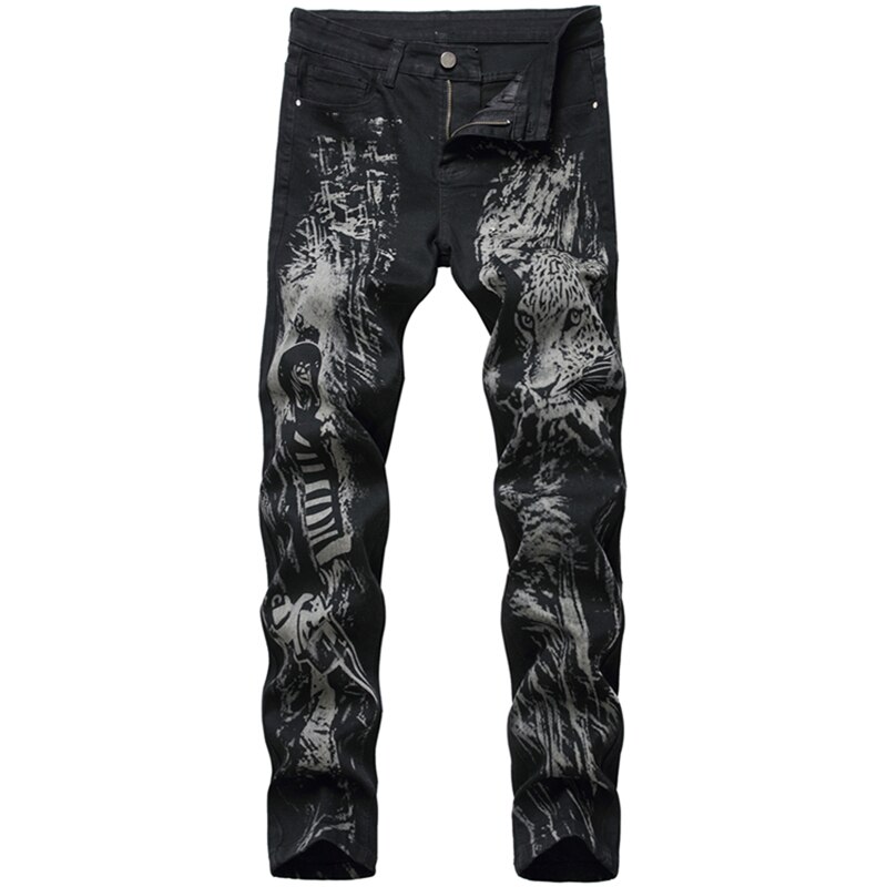 Jeans Men High-end Original Animal print Trouser Hole Chic personality Casual Student Korean Stylish Soft