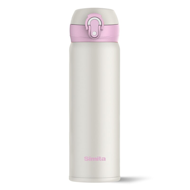 Simita Thermos Shaker Flasche Tragbare Sport Wasser Flasche 500ML Gerade Tasse Isoliert Vakuum Glaskolben Bunte Reise Becher: Weiß Rosa