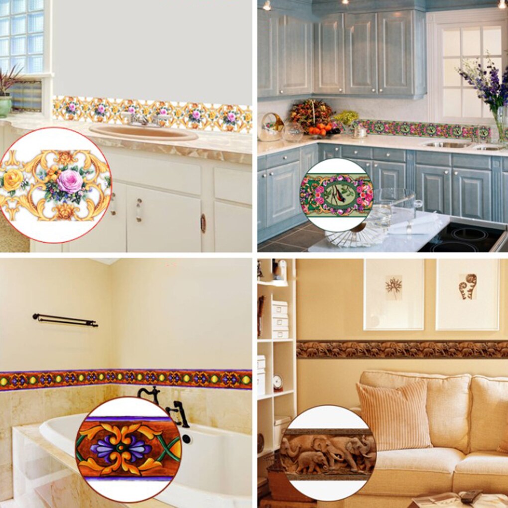 Feiqiong 10m Self Adhesive Wallpaper PVC Waterproof Stone Border Sticker Waist Line Bathroom Toilet Kitchen Wall Sticker Decor