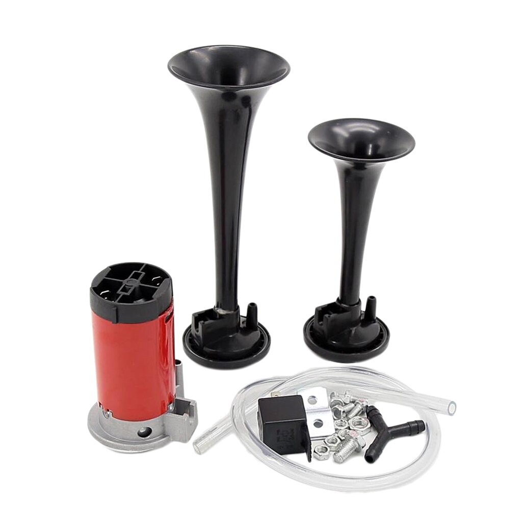 12V Dc Dual Trompet Air Horn Compressor Kit Krachtige Luid 130DB Voor Auto Van Truck Boot Trein-Zwart