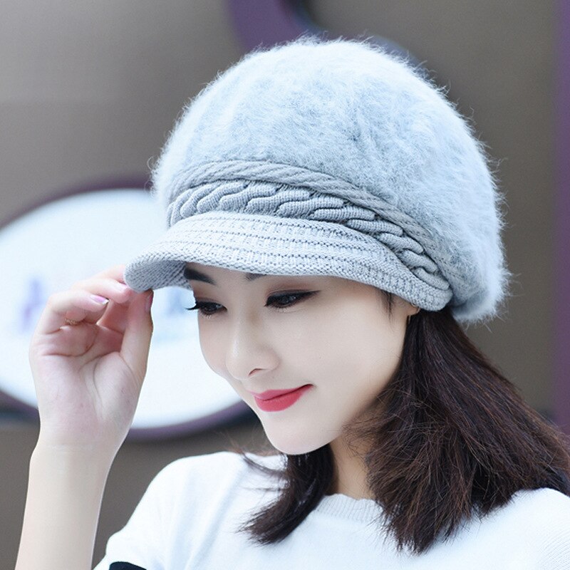 LINJW Koreanische Stil Winter Hüte Warme frauen Hütte Herbst Pelzigen Mütze Hüte für Mädchen Weibliche lässig Barett Hütte Frühling kurze Krempe Kappe: Grau