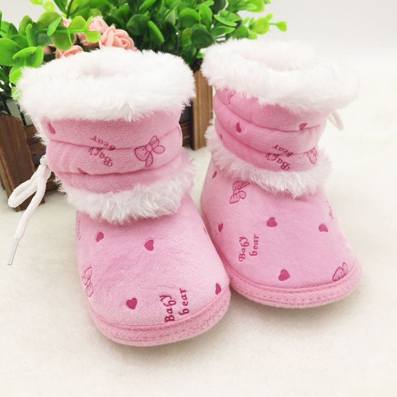 0-18 Months Baby Girls Winter Snow Boots Infant Solid Lace Up Shoes Prewalker