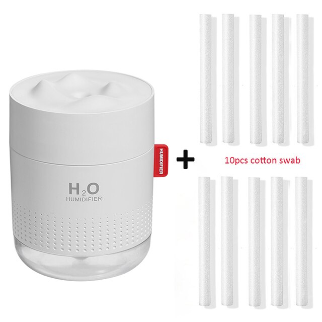 500ml trådløs luftfugter 2000 mah genopladelig kølig tåge ultralyd aroma diffuser bærbar  h2o luft luftfugter til hjemmebil: Hvid og 10 filtre