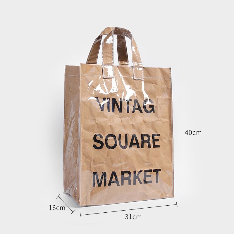 Geplooide Kraftpapier Tote Boodschappentassen Vintage Brief Grote Capaciteit Waterdichte Schoudertas Portemonnee En Handtassen: Default Title