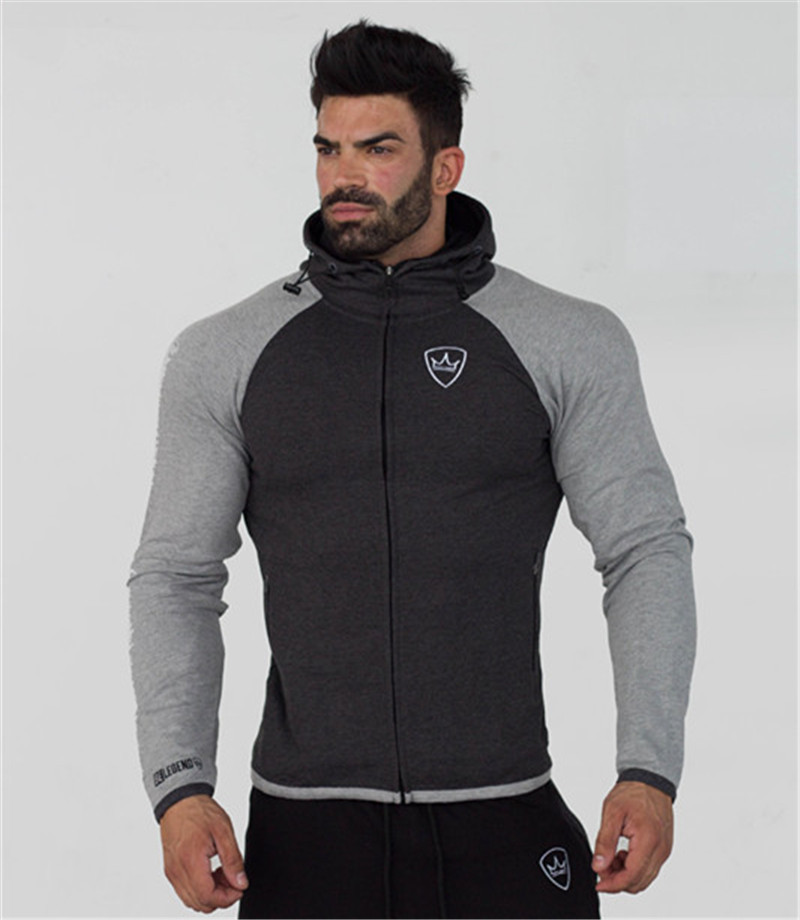 Männer Zipper Trainingsanzug Fitness Mantel Laufende Pullover Gym Training Outdoor Hoodie Weiche Pullover Spleißen Anzug Sportswear: XXL / Deep and light grey