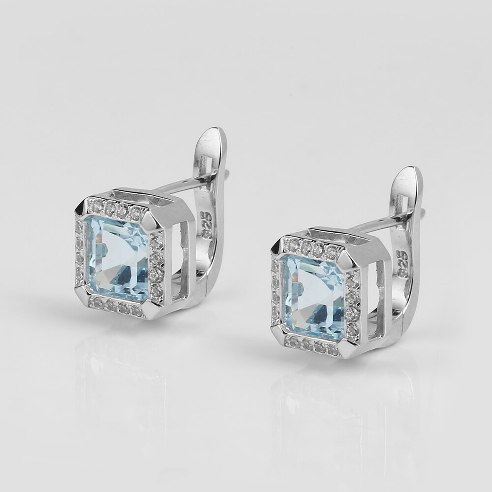 gemma'S BALLETTO 7.84ct piazza cielo Naturale Topazio Azzurro Parure di Gioielli 925 sterlina d'argento impostato Orecchini Ad Anello per Le Donne Della Pietra Preziosa Dei Monili