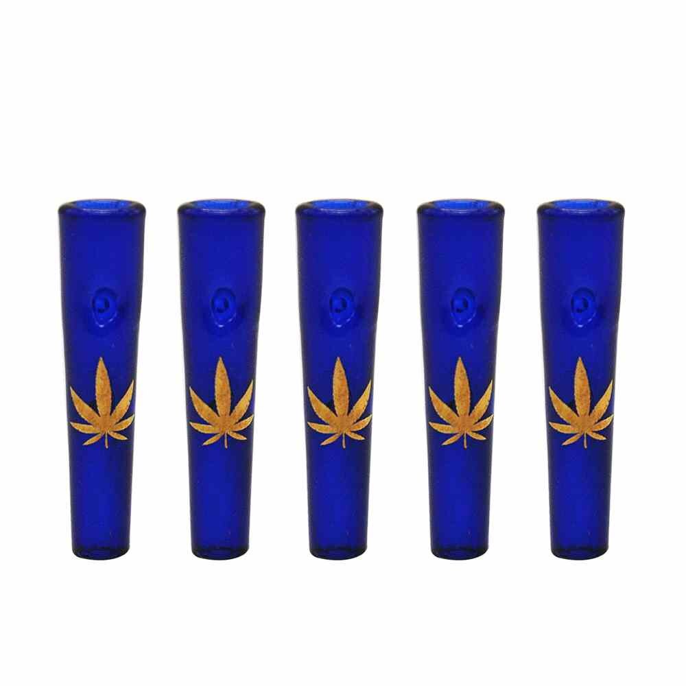 5Pcs Cone Mond-Tips Glas Herbruikbare Filter Tips Mond-Tips Glazen Kegel Kunstenaar Mond Tips: Blue-Gold Leaf