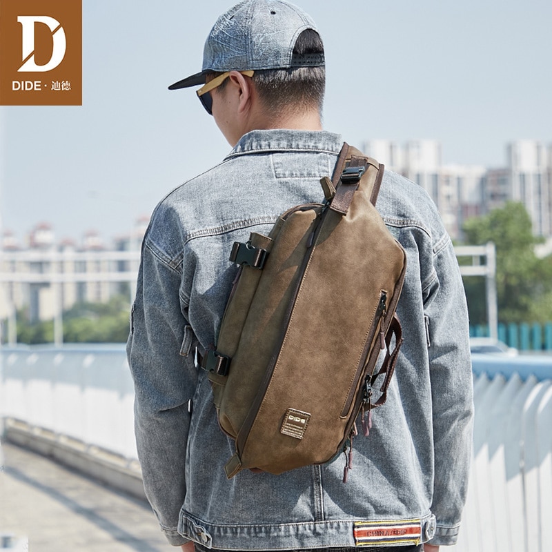 DIDE Multifunction Three layer Men's Chest Bag Male PU Leather Messenger Shoulder Bag For Teenagers Travel Crossbody Bolsas