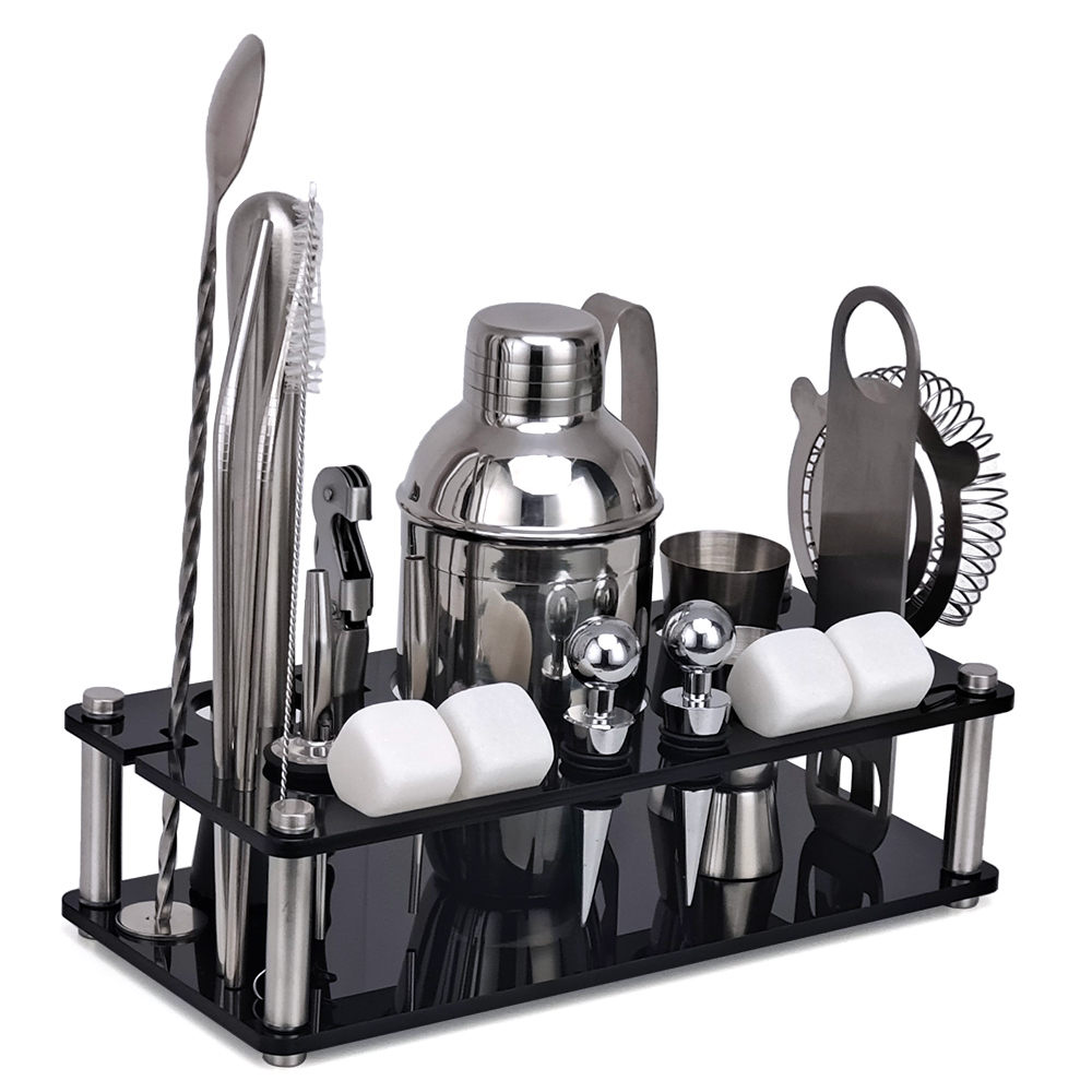 Bartender Kit， 21-Piece Whiskey Stone Cocktail Shaker Set Acrylic Stand， For Mixed Drinks Martini Bar Tools Set Stainless Steel: cg1238-S21-350