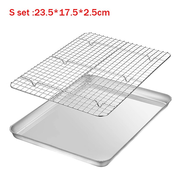 Stainless Steel Baking Tray With Removable Cooling Rack Set Non-stick Chip Basket Baking Grill Mesh BBQ Kitchen Tool Oil Drainer: S set