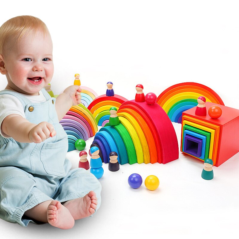 Arcobaleno Bambini Giocattoli Arcoiris Blocchi di Legno Giocattoli Per I Bambini Il Divertimento di Gioco Blocchi di Costruzione Giocattoli Educativi di Legno Montessori