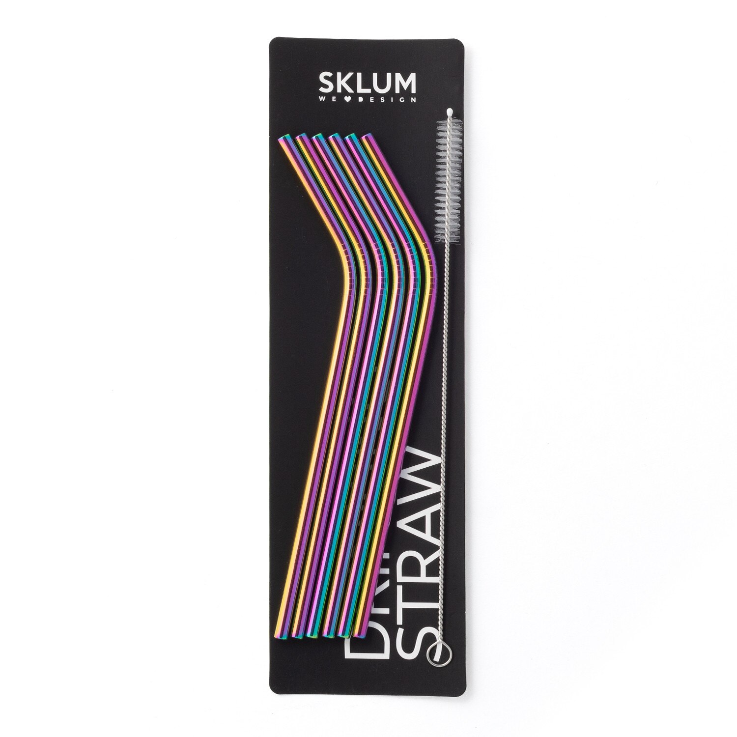 SKLUM- Pack de 6 pajitas Kürv Metalizadas múltiples colores acero inoxidable con acabado brillante reutilizables incluye cepillo de limpieza