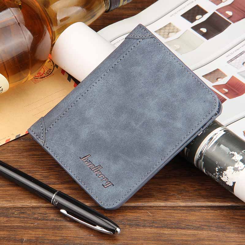 Cartera Retro plegable de cuero para hombre, billetera pequeña para tarjetas de identificación y negocios: H Blue 2