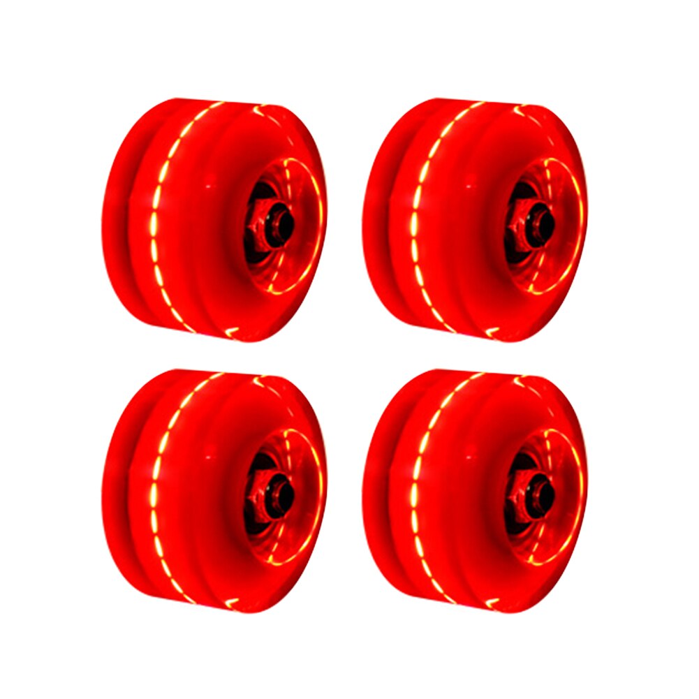 4pcs With BankRoll Bearings Roller Skate Wheels Led Transparent Luminous Double Row Sliding Outdoor Light Up Accessories Skating: Red