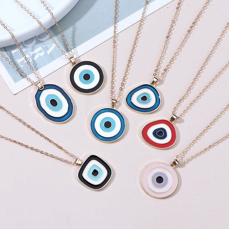 Simple Turkish Evil Eye Pendant Necklace For Women Colorful Enamel Lucky Eyes Choker Necklace Jewelry Trendy Clavicle Chain