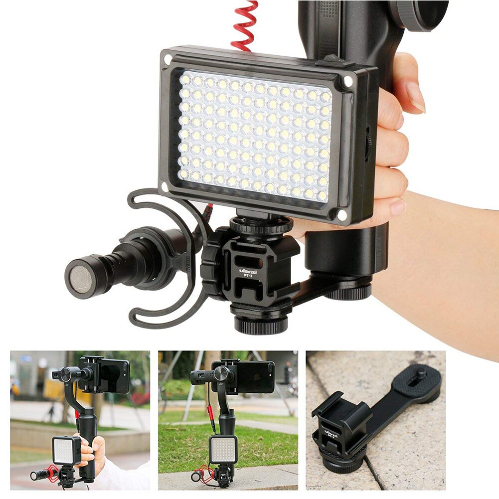 Stabil video lys mikrofon stativ forlænger beslag fotografering led triple mount glat bar 3 in 1 tilbehør kold sko