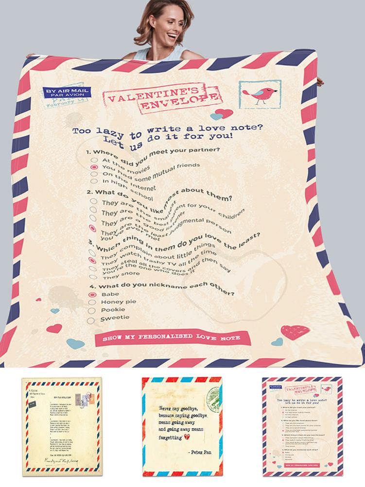 Brief bedrukte deken envelop winter warme bankhoes deken digitaal bedrukt dubbelzijdig flanellen airconditioning deken