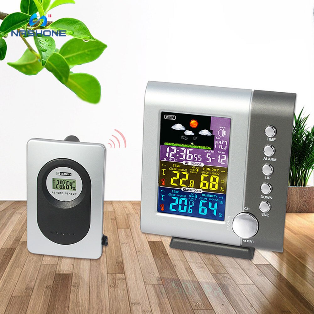 Draadloos weerstation binnen- en buitenthermometer hygrometer met sensor lcd-kleurenscherm digitale temperatuur-vochtigheidsmonitor