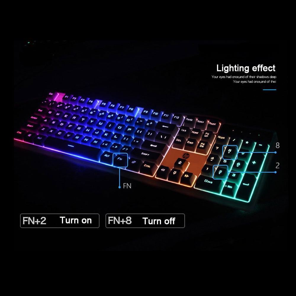 HP K300 Wired Waterproof Gaming Keyboard Mechanical Feeling Ergonomic LED Backlit 104 Keys Computer Gamer Keyboard