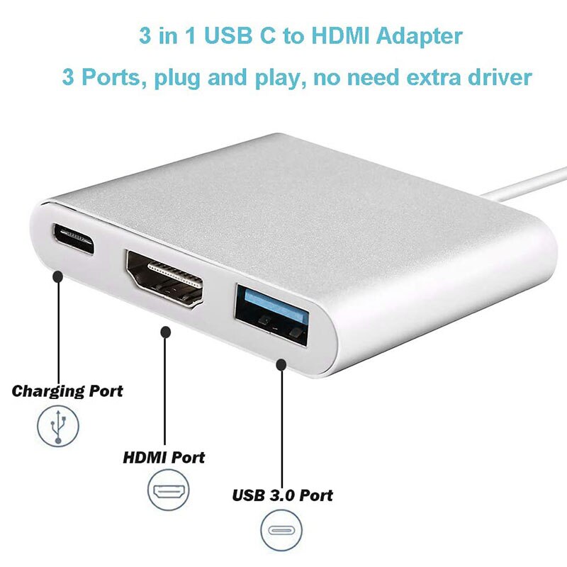 Type-C Adapter Cable Converter for Apple USB-C Digital AV Multiport Adapter MJ1K2AM/A HDMI and USB FW3
