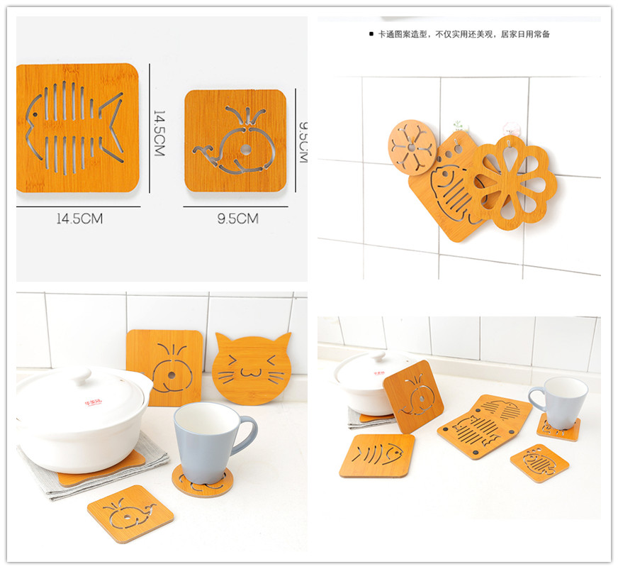1pc coaster pinwheel stort fiskben tålig katt härligt tecknat köksbord som skyddar träkopp