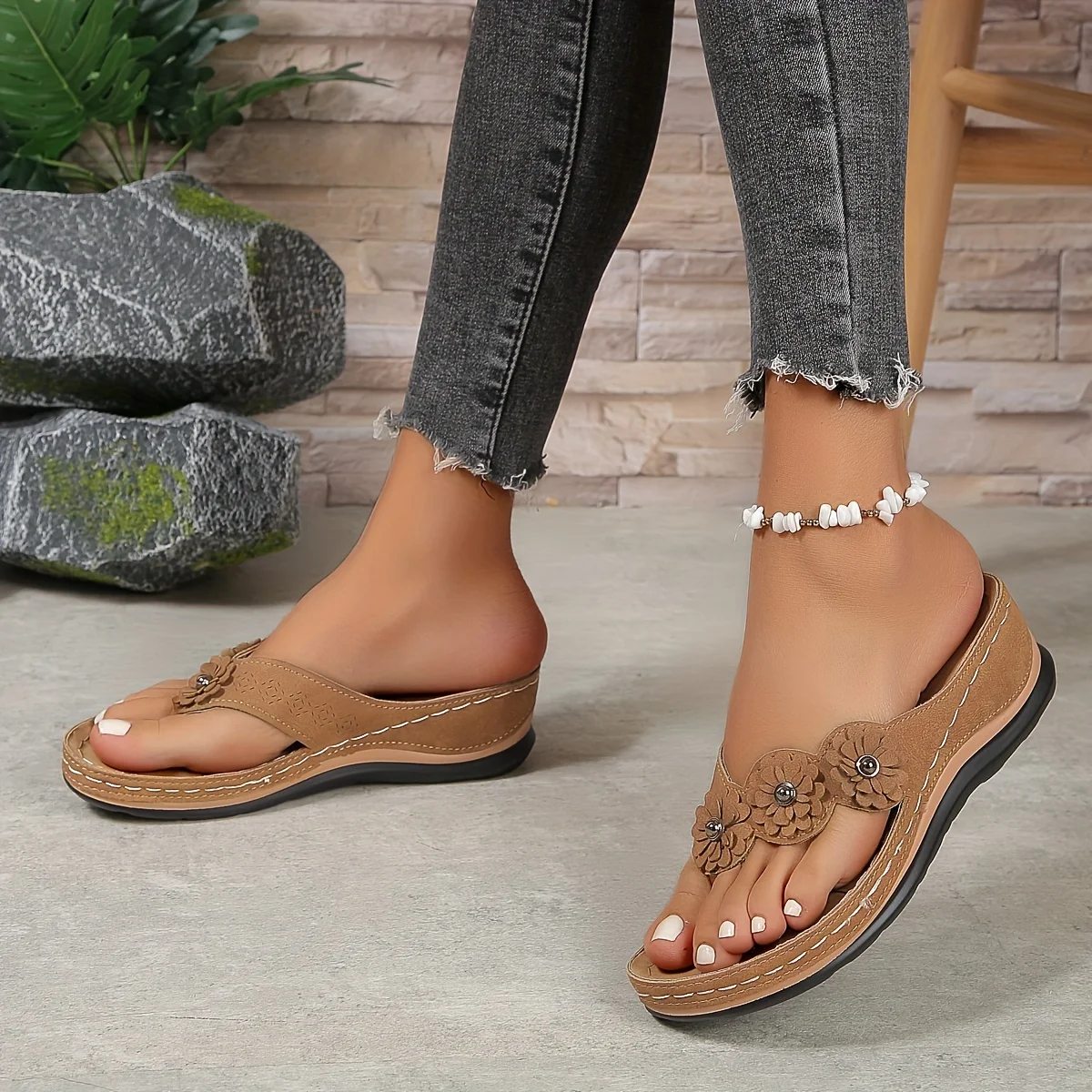 Strand-kippen-Flops mit Blumenmuster für Damen – bequeme Unterhose-an-Sommer-Slipper, vielseitige lässige draussen-Schuhe: Blau / 43