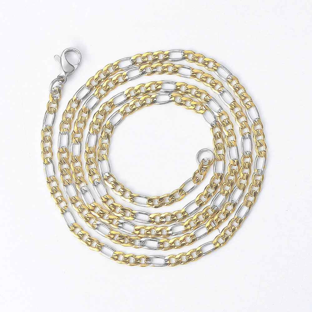 Rapper's Hip Hop 3MM Figaro Chain Necklaces For Men Women Simple Stainless Steel Chains Choker Minimalist Necklace Jewelry C025: 60cm / Light Yellow Gold Color