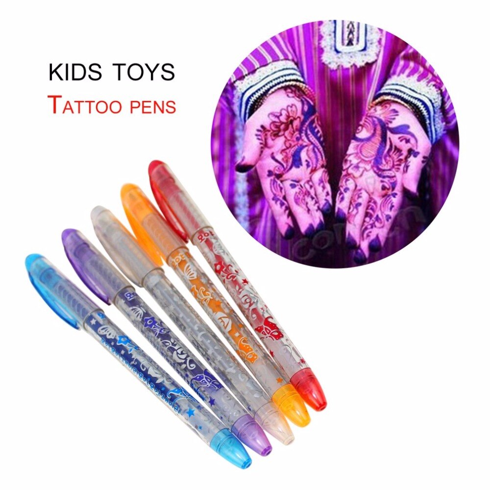 6 Pcs Kids Diy Tattoo Pennen Handdrawing Tattoo Gel Pennen Tricks Grappig Anti-Stress Speelgoed Kinderen Kids Verjaardag festival