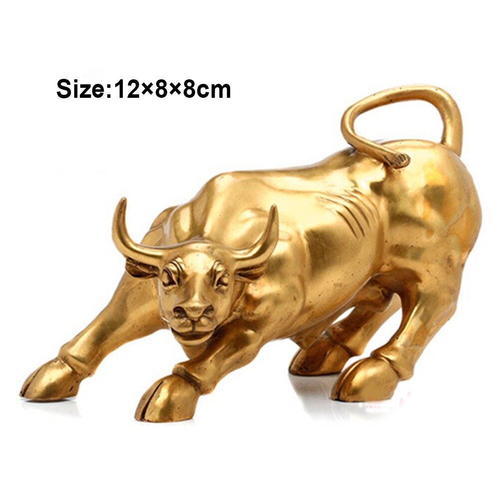 100% Messing Bull Wall Street Vee Sculptuur Koper Koe Standbeeld Mascotte Prachtige Ambachten Ornament Kantoor Decoratie Relatiegeschenk: 12X8X8cm