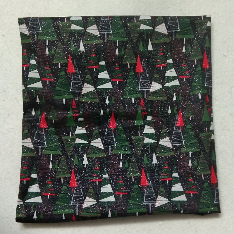 Glitter zilver stempel groen wit rood kerstboom bedrukt katoenen stof 50 x 105 ccm kerststof patchwork diy naaien baby