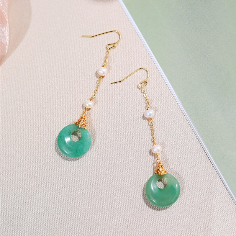 DAIMI 5-6mm Pearl Earrings Green Emerald Pearl Earrings For Women