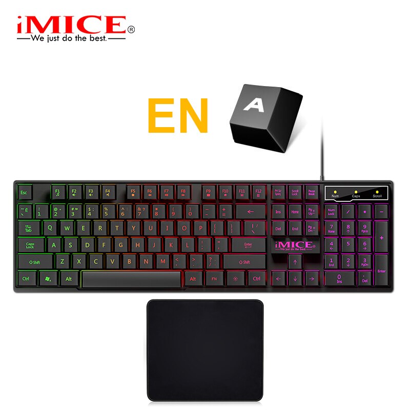 Gamer Keyboard And Mouse For Computer Pc RGB Gaming Keyboard Laptop Backlight Gamer Kit 104 Keycaps Russian Wired Usb Keyboard: EN Keyboard with pad