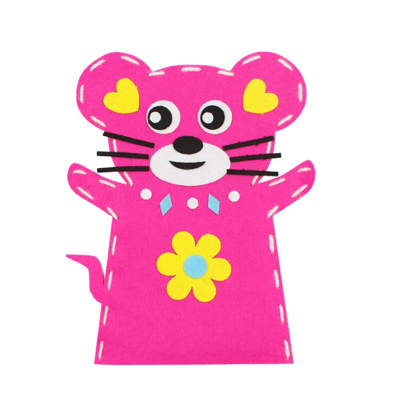 Saizhi 3D Crafts Handmade Kids Child DIY Activity Top Accessories Hand Puppet Non-Woven Cloth Animal DIY Sewing Toys: mouse