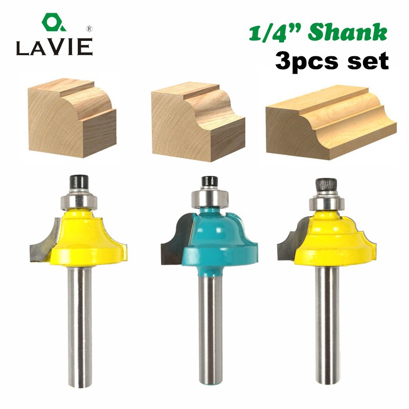 3pcs 1/4 Shank Wood Router Bits Set Beading Bit Roman Ogee Bit with Bearing Double Flutes Woodworking Tools Tungsten Carbide 062