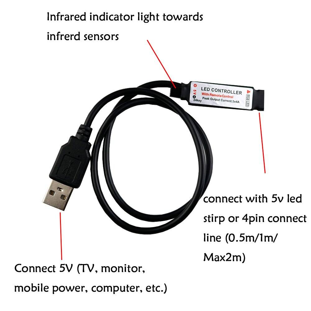 Dc 5v usb ledet rgb kontroller mini 3 nøkler mørkere 24 nøkkel 44 nøkkel ir fjernkontroll 17 nøkler rf trådløs fjernkontroll til usb rgb ledet stripe