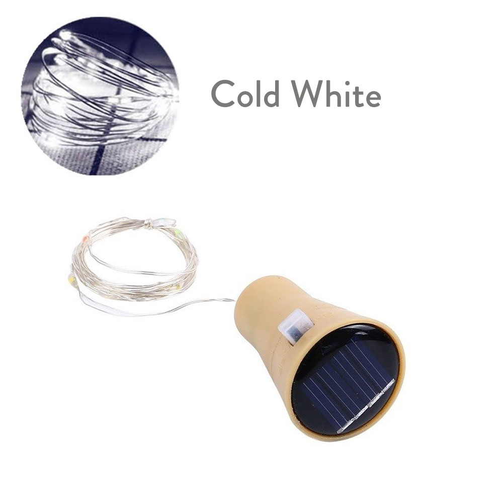 Luces solares para botellas de vino, 10LED, 15LED, 20LED, forma de corcho, guirnalda de luces navideñas, alambre de cobre, lámpara decorativa para habitación del hogar: BLANCO / 0-5 W