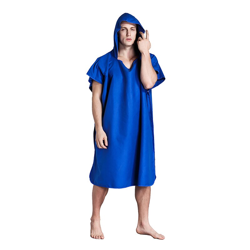 Zipsoft-albornoz con capucha para hombre y mujer, de secado rápido Toalla de microfibra, Poncho para playa y piscina, fácil de cambiar: Azul