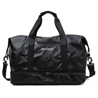 Saco de viagem de grande capacidade saco de bagagem de mão saco de viagem organizador de viagem cubos de transporte em saco de fim de semana molhado e seco duffle tote: Black