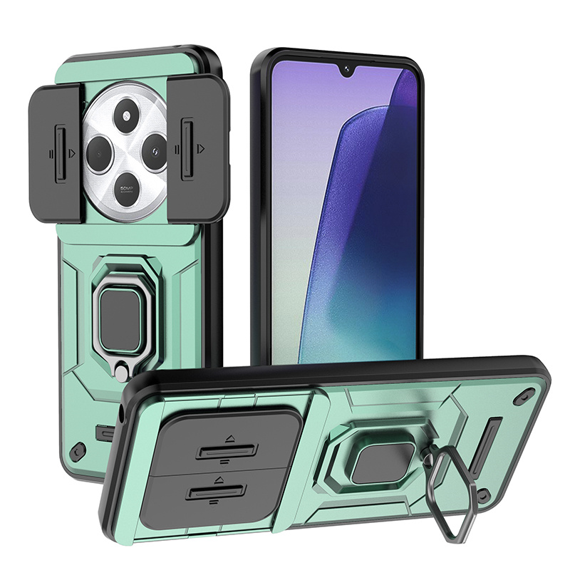 Capa pour Xiaomi Redmi 14C 4G étui caméra coulissante protéger armure coque de téléphone pour Redmi14C Redmy 14C 14 C C14 support magnétique anneau couverture: Marron