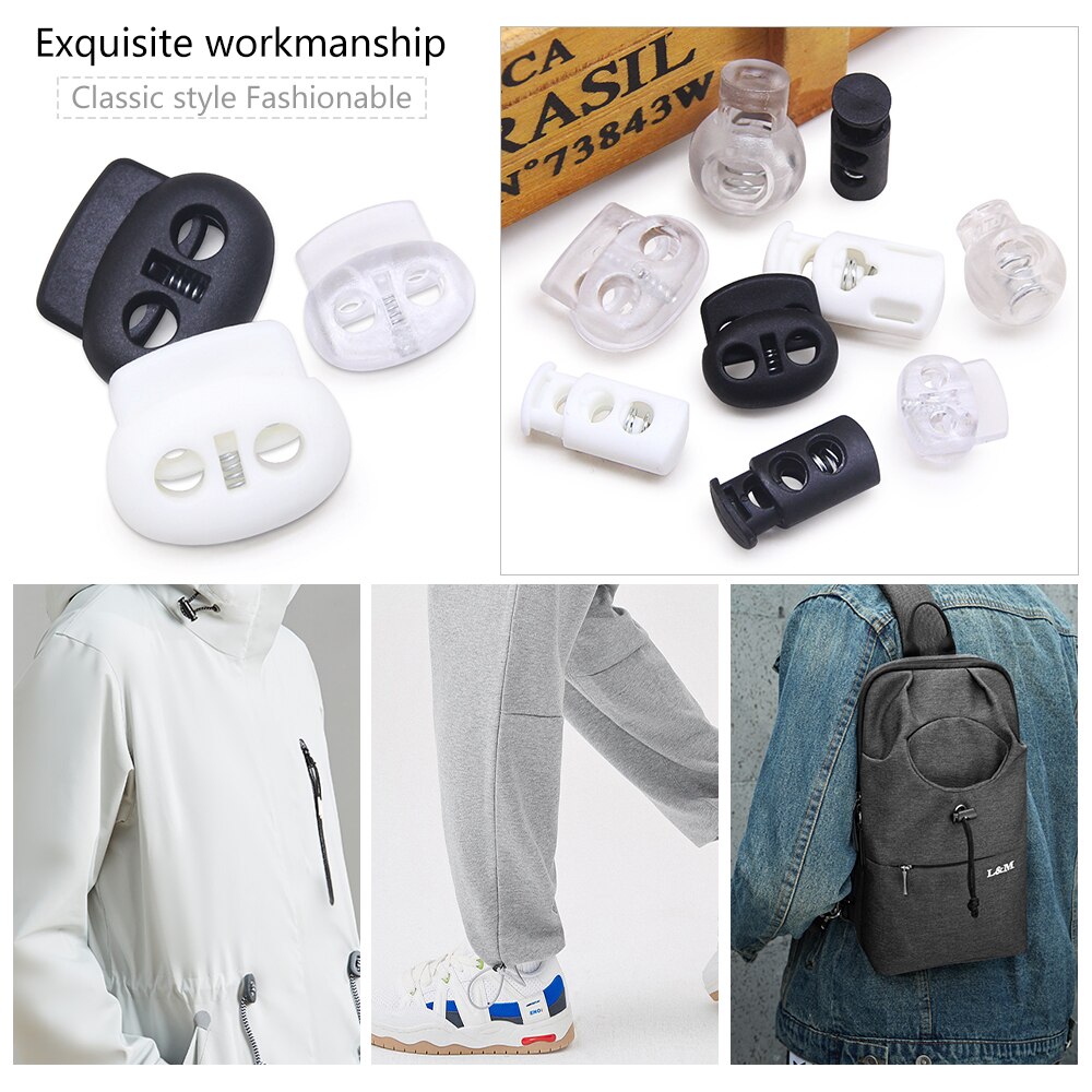 10pcs Cord Lock Plastic Stopper Cord Ends Toggles Clip Buckle Button Clear Frost Shoelace Sportswear DIY Bag Accessories