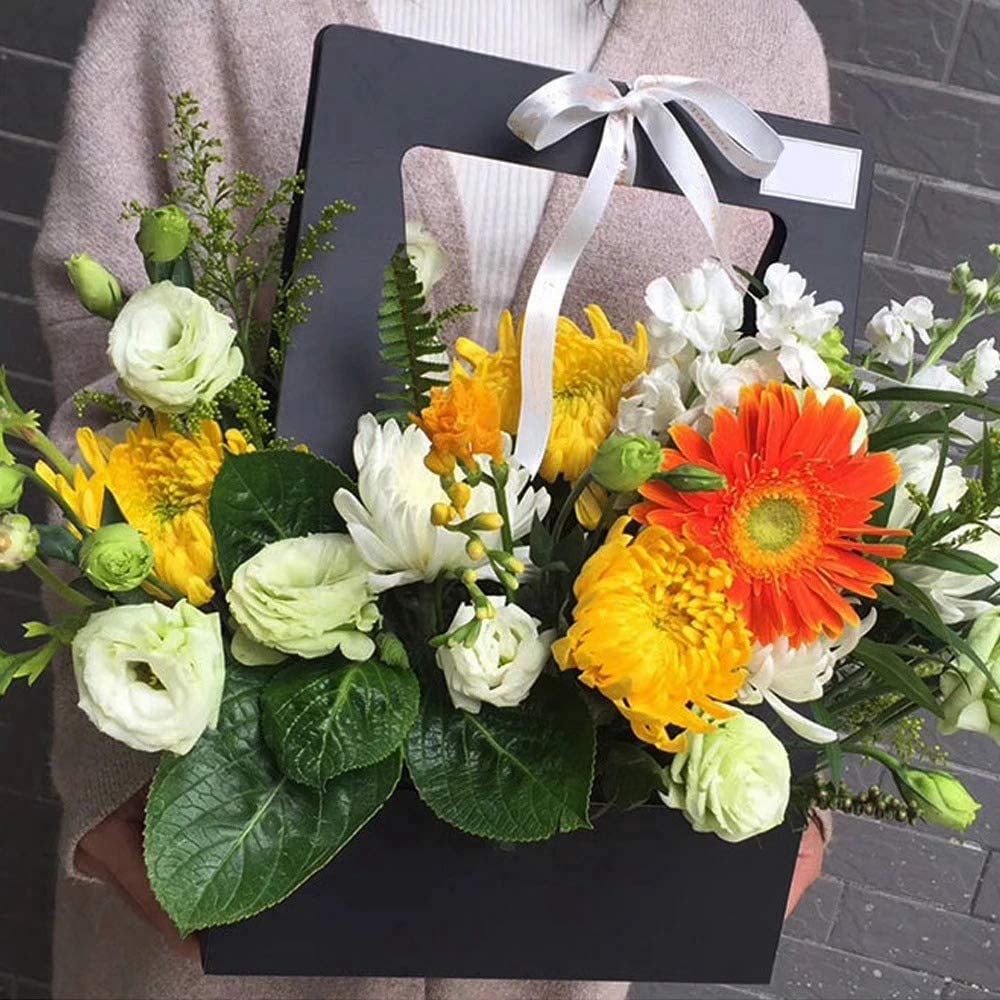 Sacs à fleurs portables pliables, sacs pour bouquets de fleurs, boîte avec poignée, sac d&#39;emballage en papier étanche, sac de transport de fleurs pour fleuriste
